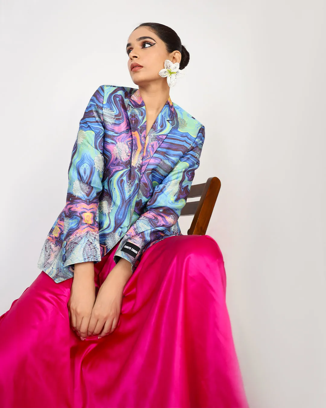 Samsara Holographic Silk Blazer And Skirt Set
