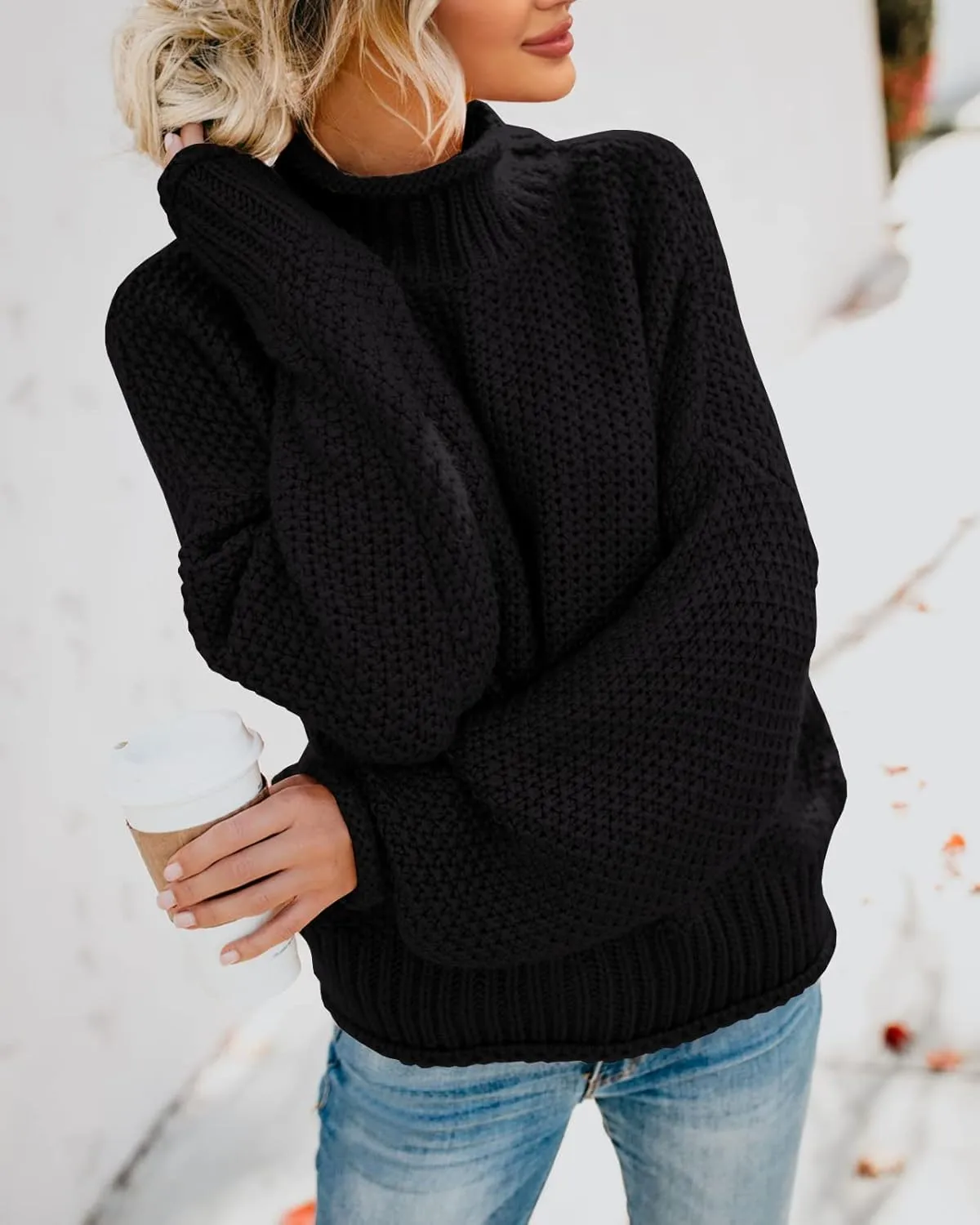 Saodimallsu Womens Turtleneck Oversized Sweaters Batwing Long Sleeve Pullover Loose Chunky Knit Jumper