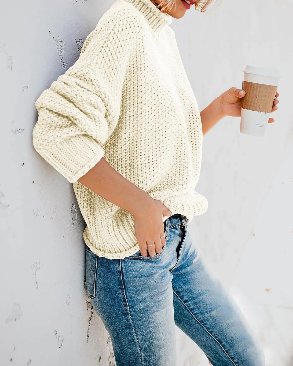 Saodimallsu Womens Turtleneck Oversized Sweaters Batwing Long Sleeve Pullover Loose Chunky Knit Jumper