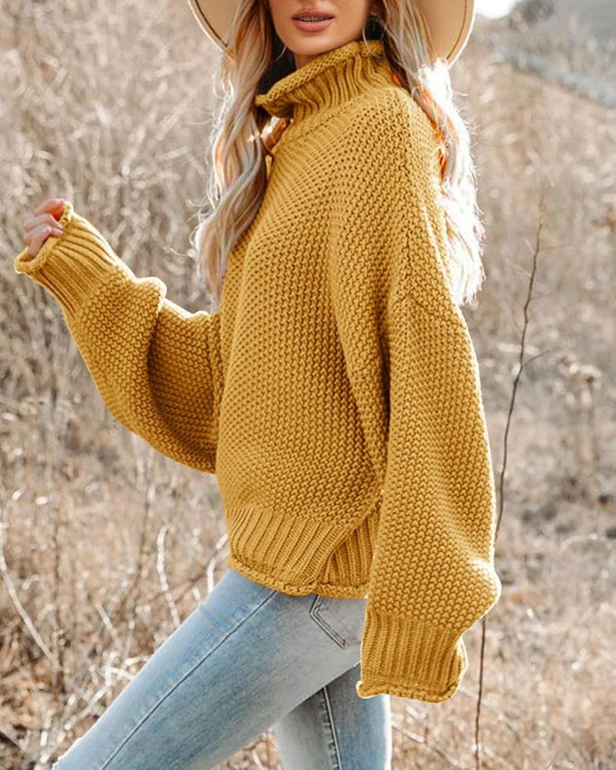 Saodimallsu Womens Turtleneck Oversized Sweaters Batwing Long Sleeve Pullover Loose Chunky Knit Jumper