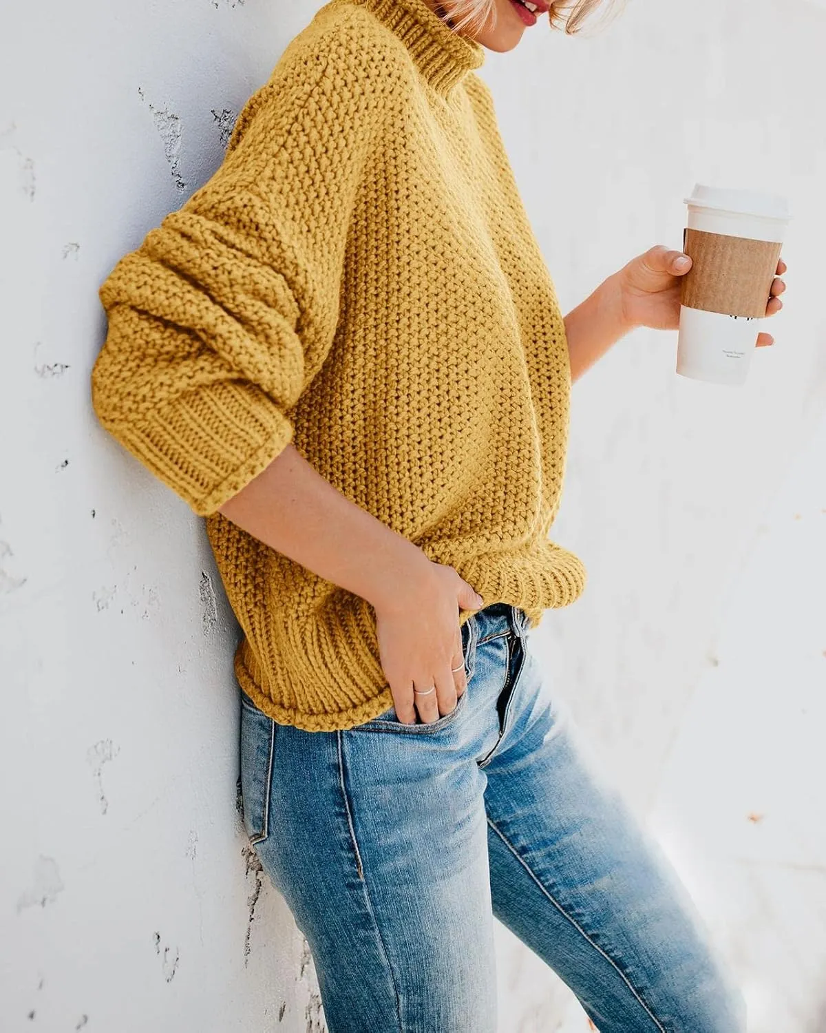 Saodimallsu Womens Turtleneck Oversized Sweaters Batwing Long Sleeve Pullover Loose Chunky Knit Jumper