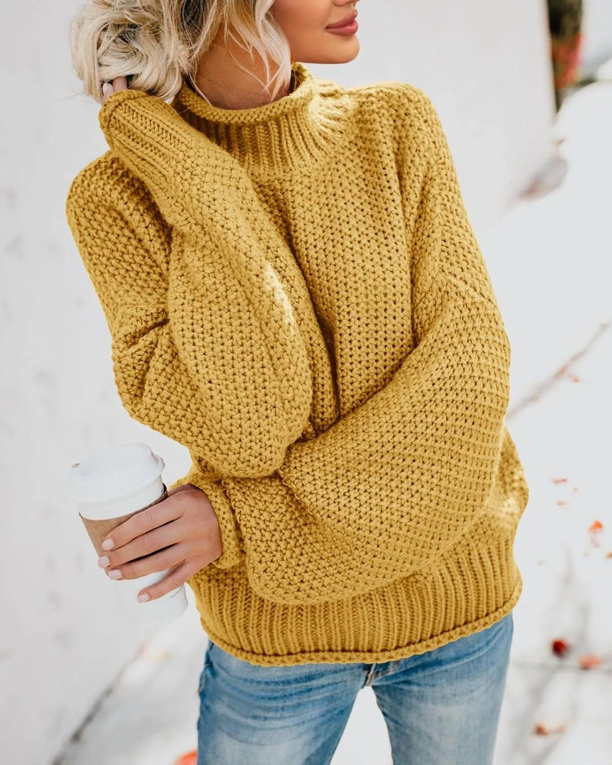 Saodimallsu Womens Turtleneck Oversized Sweaters Batwing Long Sleeve Pullover Loose Chunky Knit Jumper