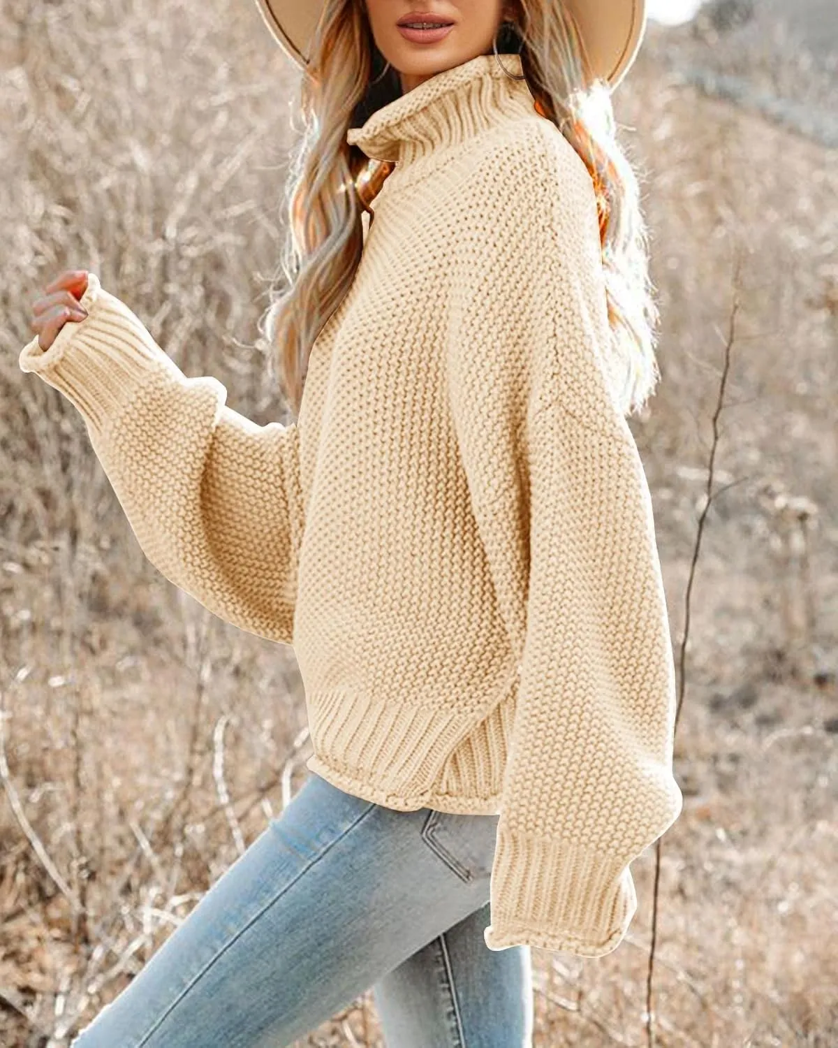 Saodimallsu Womens Turtleneck Oversized Sweaters Batwing Long Sleeve Pullover Loose Chunky Knit Jumper