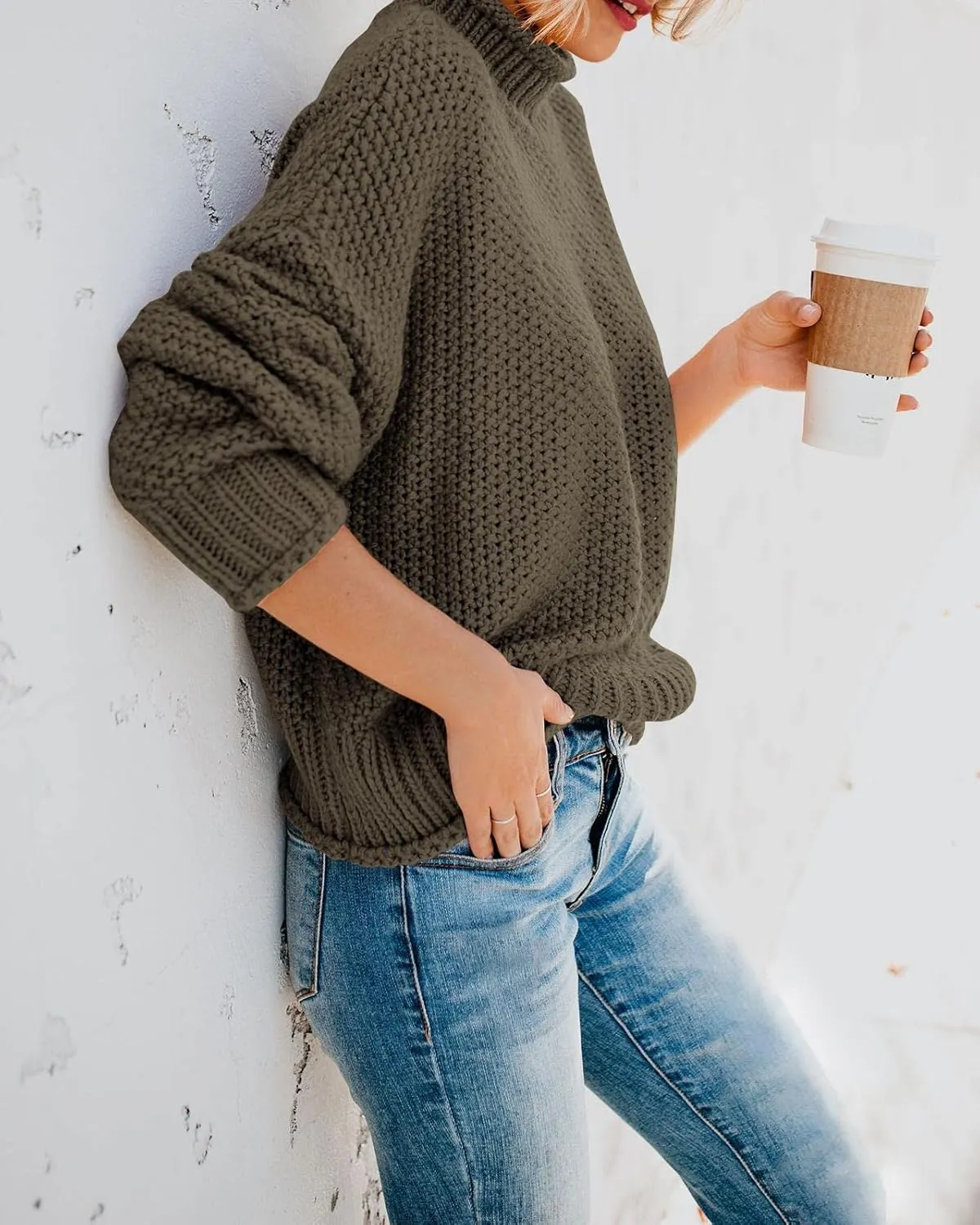 Saodimallsu Womens Turtleneck Oversized Sweaters Batwing Long Sleeve Pullover Loose Chunky Knit Jumper