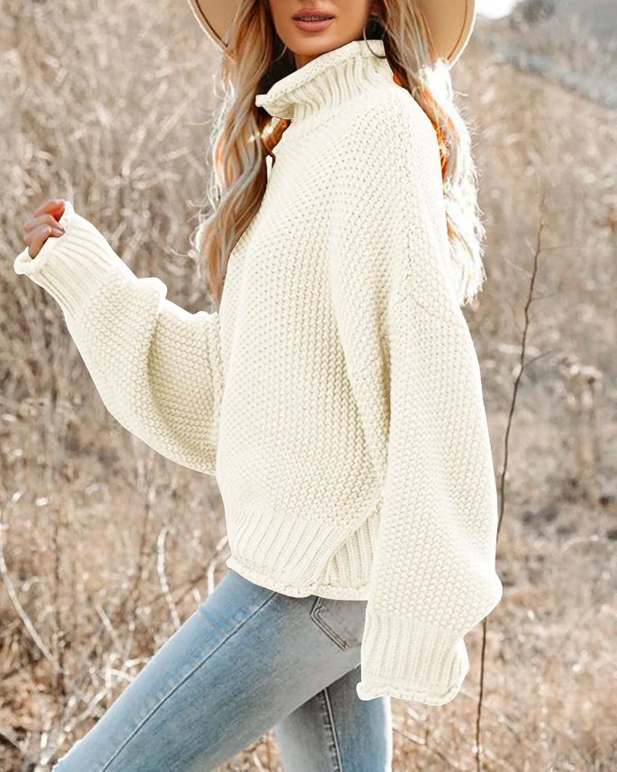 Saodimallsu Womens Turtleneck Oversized Sweaters Batwing Long Sleeve Pullover Loose Chunky Knit Jumper