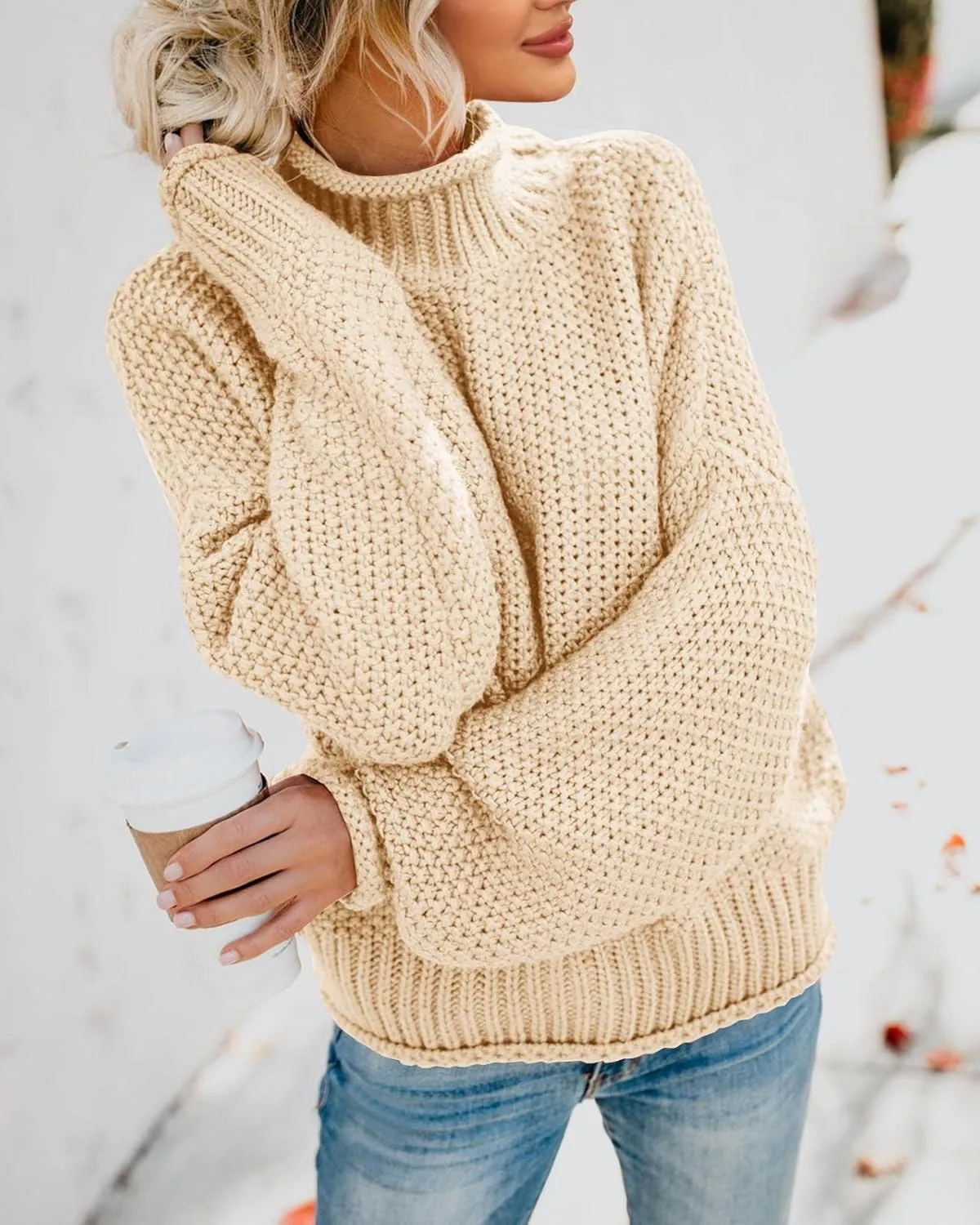 Saodimallsu Womens Turtleneck Oversized Sweaters Batwing Long Sleeve Pullover Loose Chunky Knit Jumper