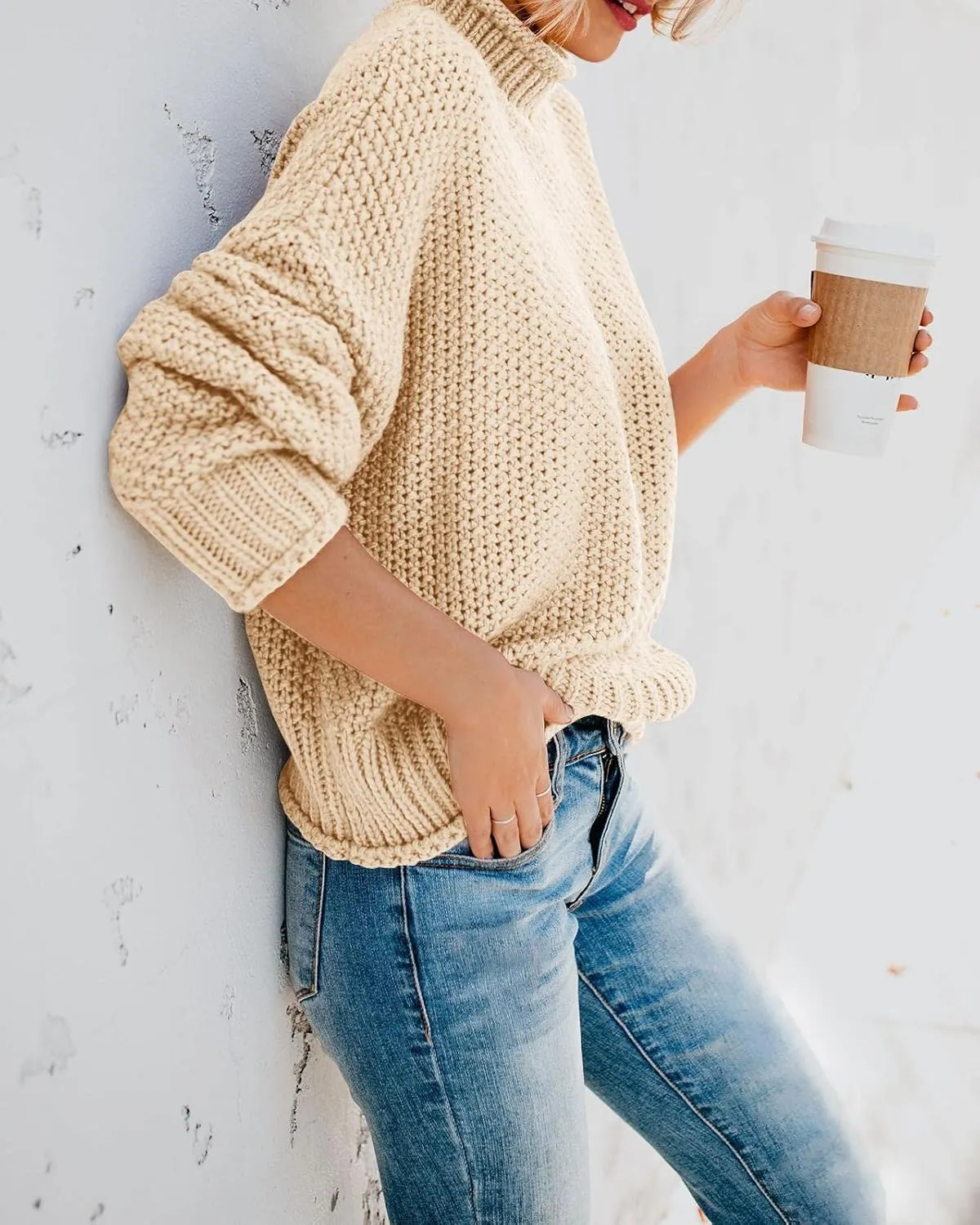 Saodimallsu Womens Turtleneck Oversized Sweaters Batwing Long Sleeve Pullover Loose Chunky Knit Jumper