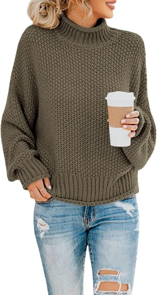 Saodimallsu Womens Turtleneck Oversized Sweaters Batwing Long Sleeve Pullover Loose Chunky Knit Jumper