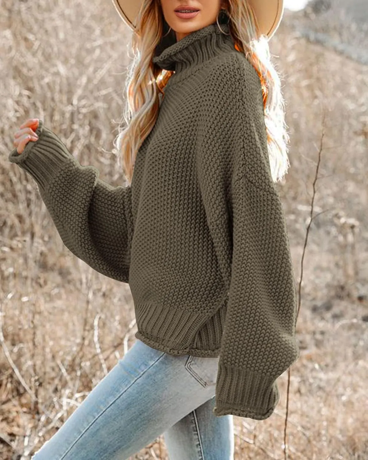 Saodimallsu Womens Turtleneck Oversized Sweaters Batwing Long Sleeve Pullover Loose Chunky Knit Jumper