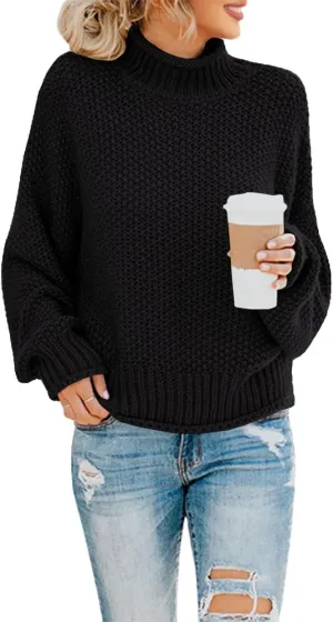 Saodimallsu Womens Turtleneck Oversized Sweaters Batwing Long Sleeve Pullover Loose Chunky Knit Jumper
