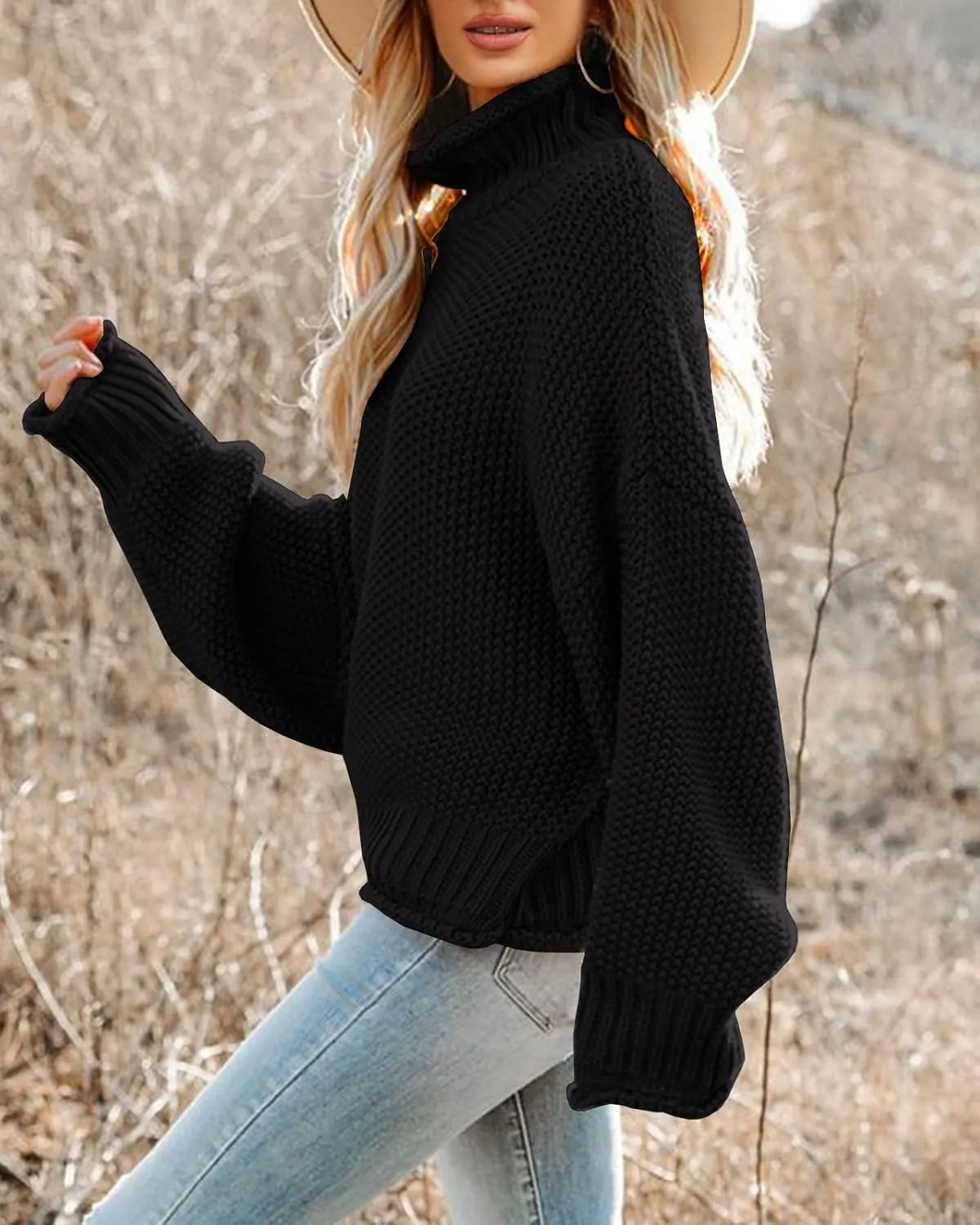 Saodimallsu Womens Turtleneck Oversized Sweaters Batwing Long Sleeve Pullover Loose Chunky Knit Jumper