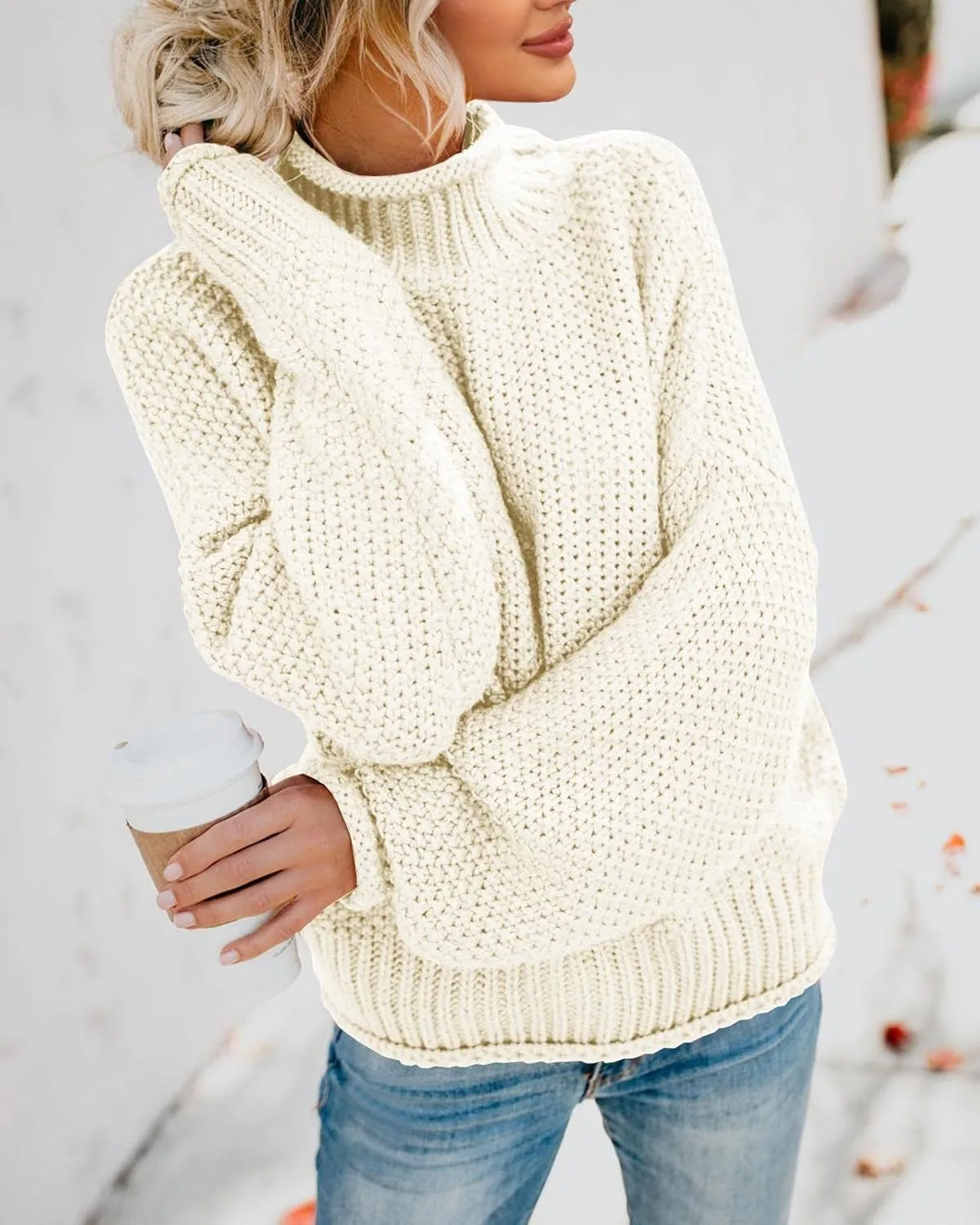 Saodimallsu Womens Turtleneck Oversized Sweaters Batwing Long Sleeve Pullover Loose Chunky Knit Jumper