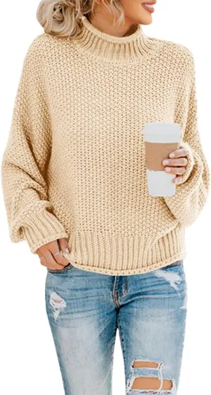Saodimallsu Womens Turtleneck Oversized Sweaters Batwing Long Sleeve Pullover Loose Chunky Knit Jumper