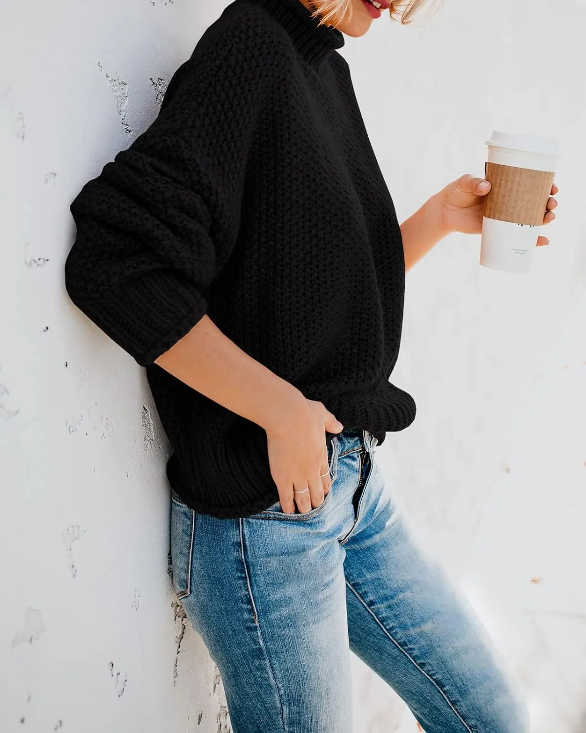 Saodimallsu Womens Turtleneck Oversized Sweaters Batwing Long Sleeve Pullover Loose Chunky Knit Jumper