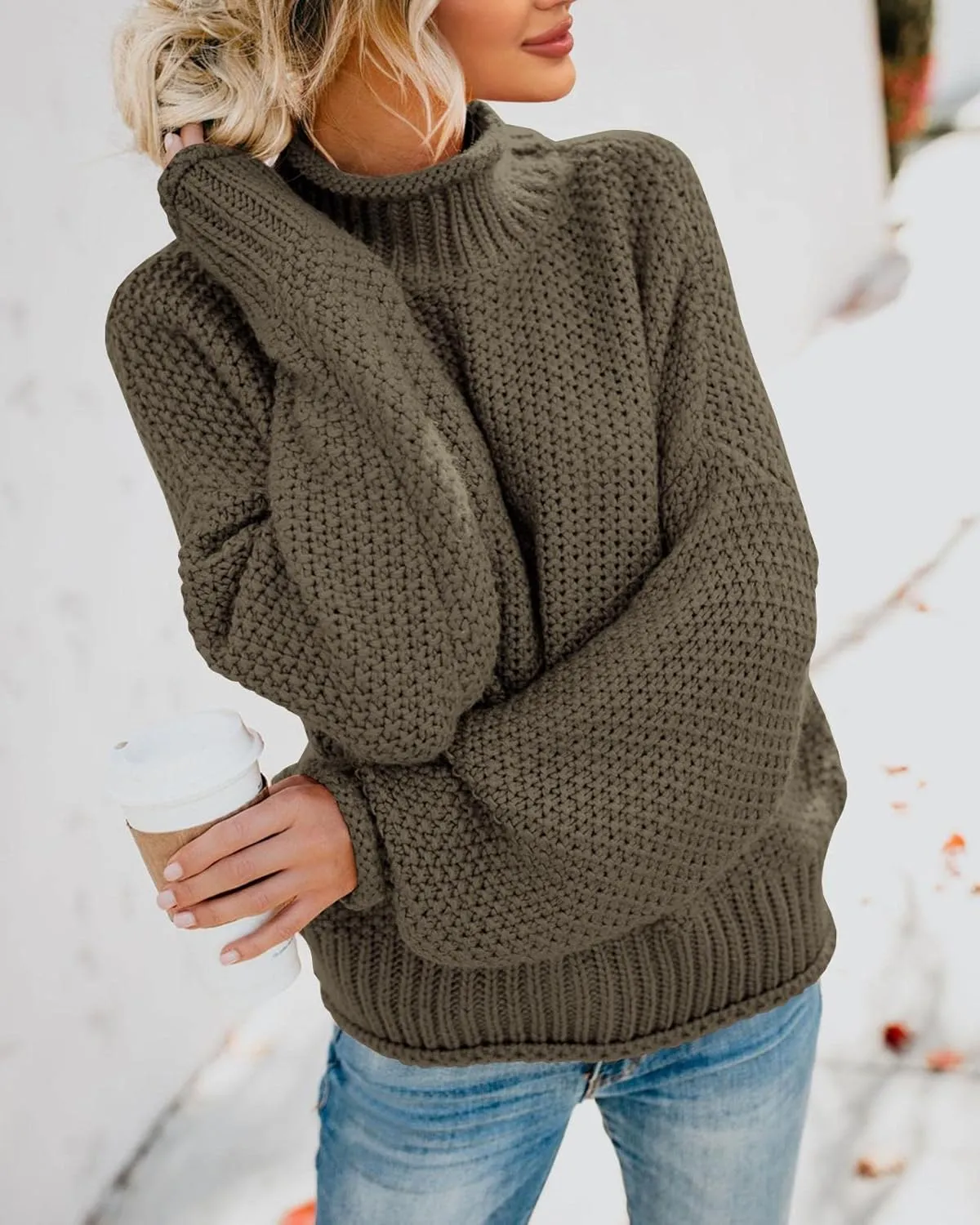 Saodimallsu Womens Turtleneck Oversized Sweaters Batwing Long Sleeve Pullover Loose Chunky Knit Jumper
