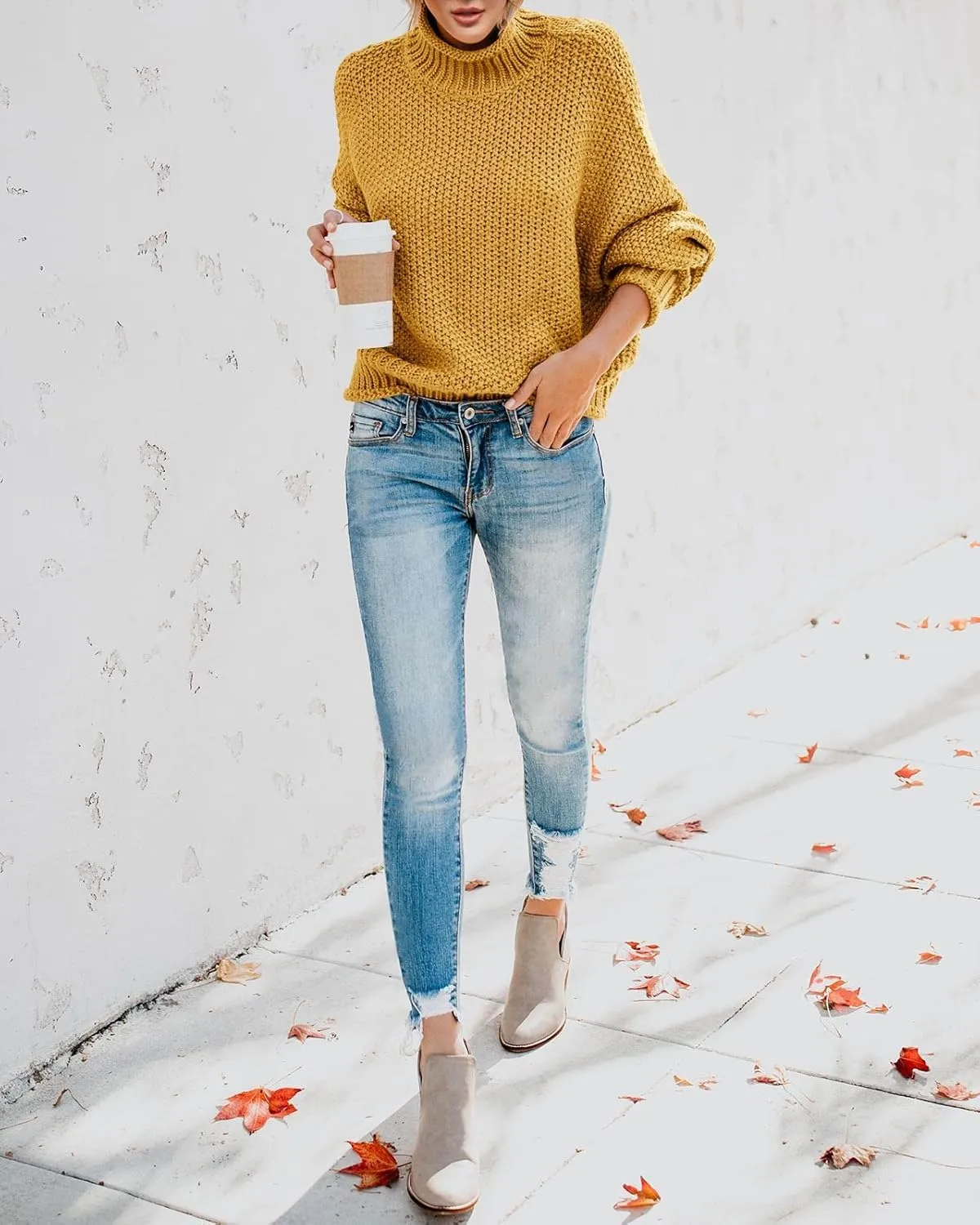 Saodimallsu Womens Turtleneck Oversized Sweaters Batwing Long Sleeve Pullover Loose Chunky Knit Jumper