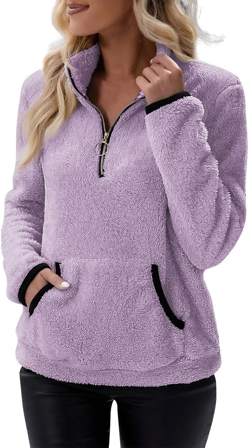 Sherpa Quarter Zip Pullover Women Fleece Lined Half Zip Sweatshirts Winter Warm Sweaters Jacket Coats