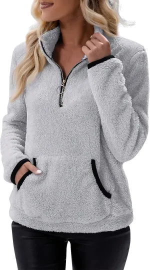 Sherpa Quarter Zip Pullover Women Fleece Lined Half Zip Sweatshirts Winter Warm Sweaters Jacket Coats
