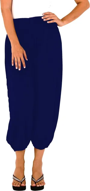 SHU-SHI Womens Boho Harem Capris Pants Trousers Elastic Waist Loose Side Pocket
