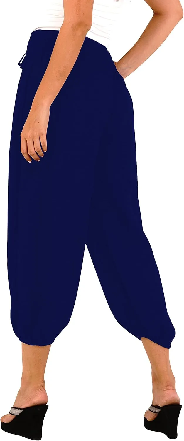 SHU-SHI Womens Boho Harem Capris Pants Trousers Elastic Waist Loose Side Pocket
