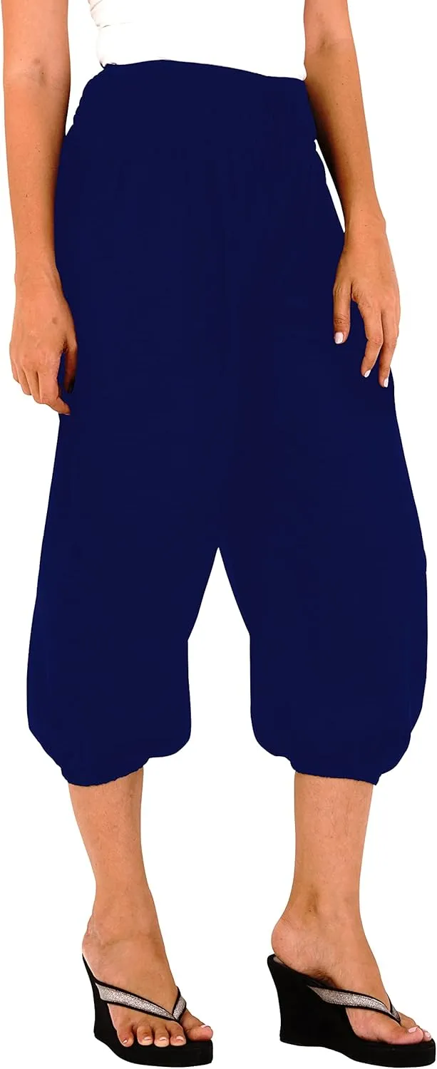 SHU-SHI Womens Boho Harem Capris Pants Trousers Elastic Waist Loose Side Pocket