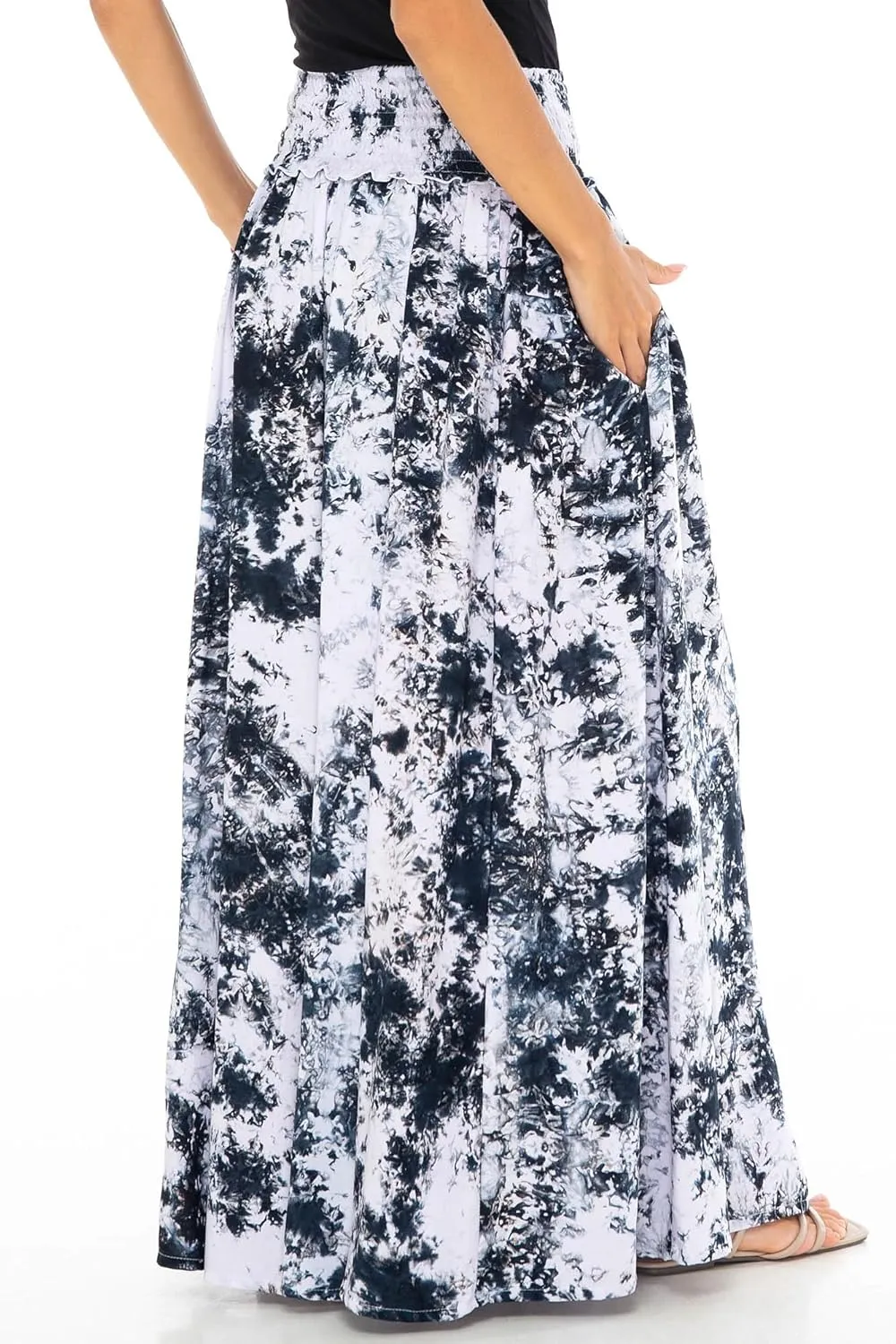 SHU-SHI Womens Palazzo Flowy Summer Pants Wide Leg Lounge Trousers Elastic Waist Side Pockets