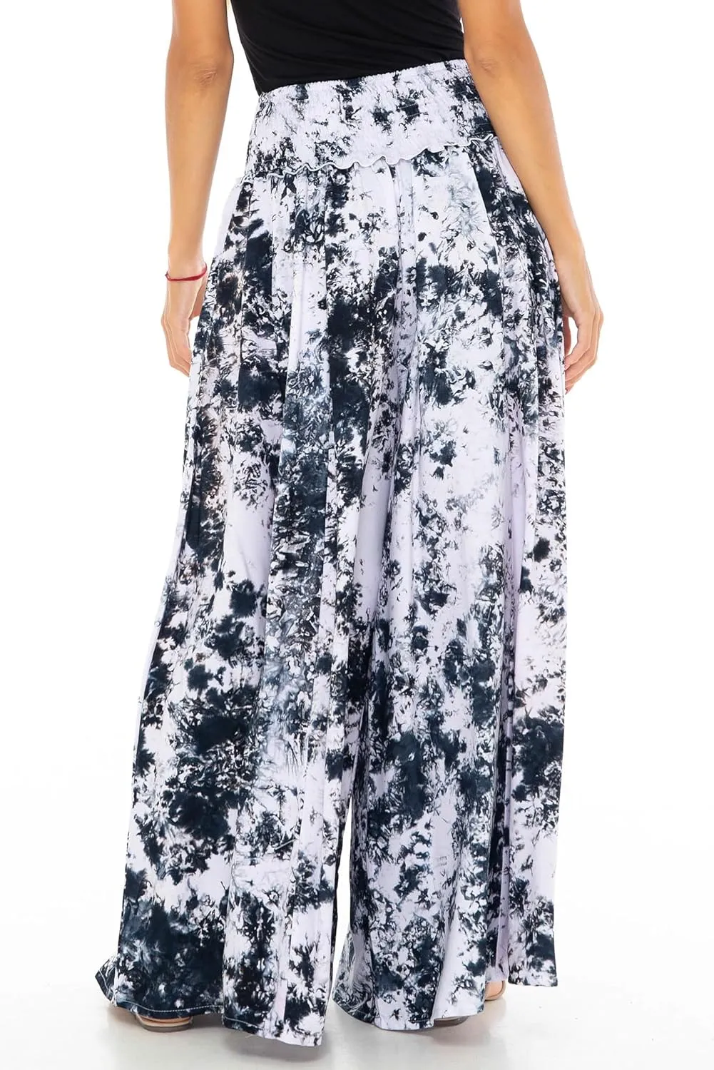 SHU-SHI Womens Palazzo Flowy Summer Pants Wide Leg Lounge Trousers Elastic Waist Side Pockets