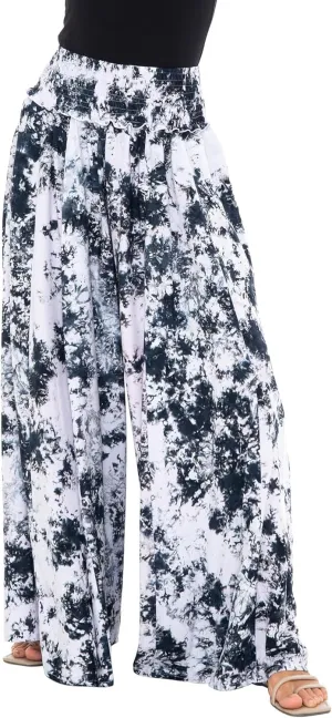 SHU-SHI Womens Palazzo Flowy Summer Pants Wide Leg Lounge Trousers Elastic Waist Side Pockets