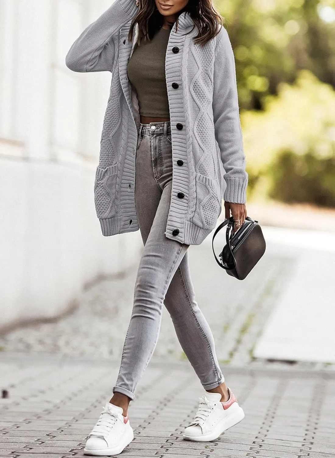 Sidefeel Women's Cardigan Sweaters Hooded Fleece Lined Button Down Front Jackets Winter Coat with Pockets