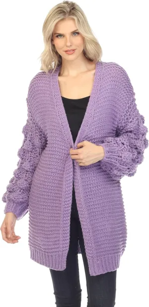 SIMPLY COUTURE Women's Winter Open Front Pom Pom Long Sleeve Knit Cardigan Sweater