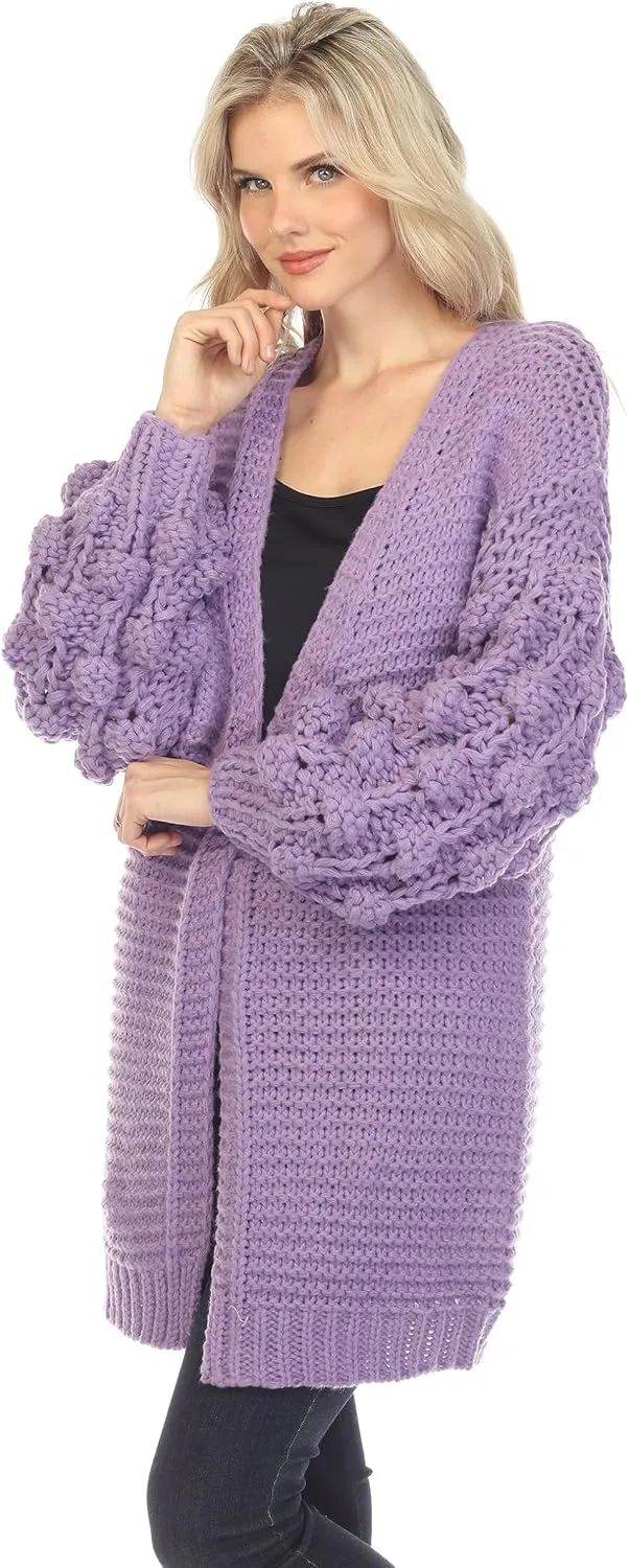 SIMPLY COUTURE Women's Winter Open Front Pom Pom Long Sleeve Knit Cardigan Sweater