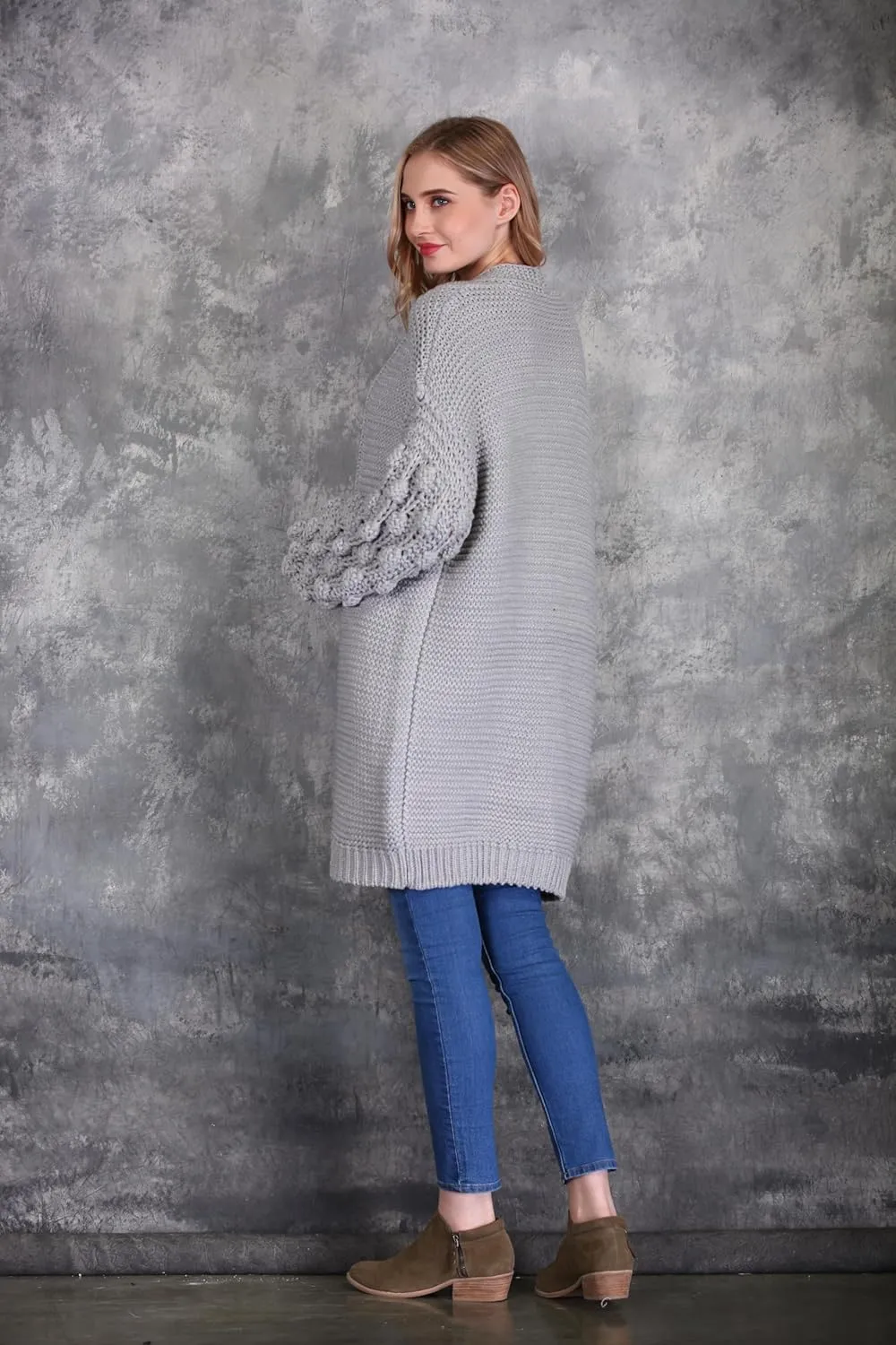 SIMPLY COUTURE Women's Winter Open Front Pom Pom Long Sleeve Knit Cardigan Sweater