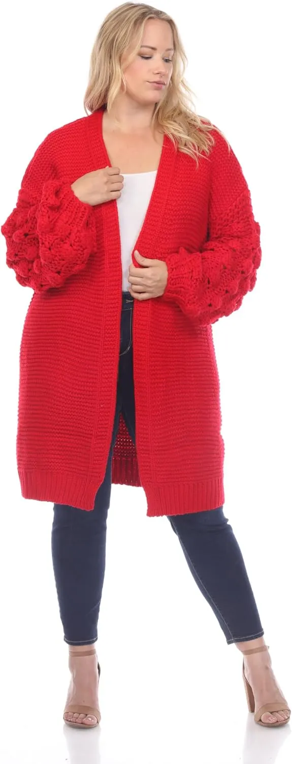SIMPLY COUTURE Women's Winter Open Front Pom Pom Long Sleeve Knit Cardigan Sweater