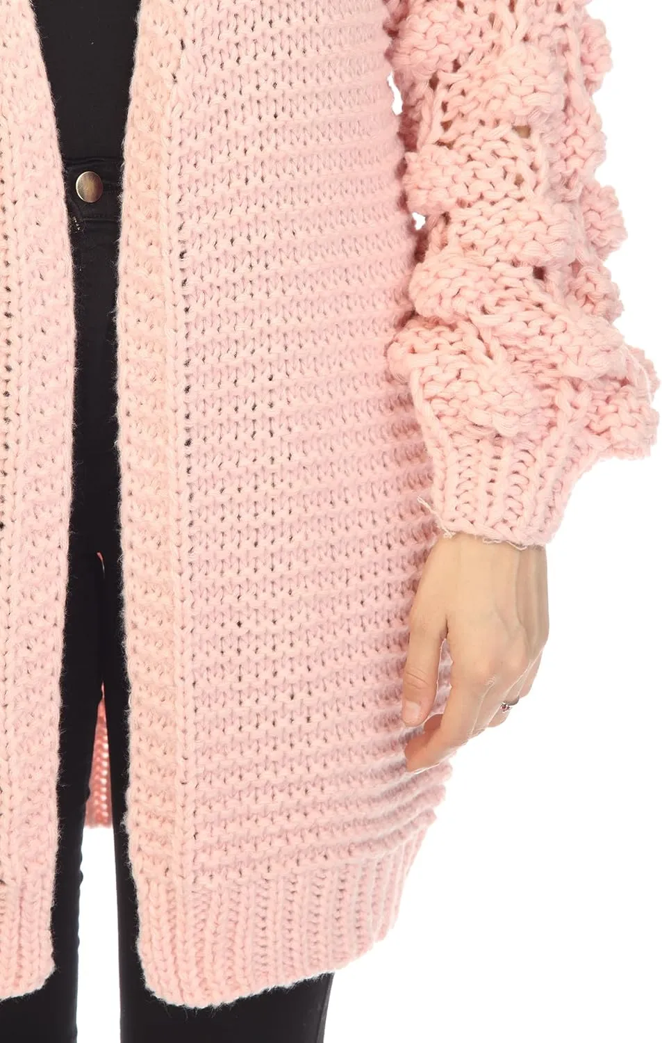 SIMPLY COUTURE Women's Winter Open Front Pom Pom Long Sleeve Knit Cardigan Sweater
