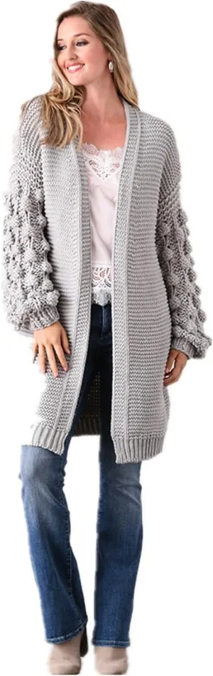 SIMPLY COUTURE Women's Winter Open Front Pom Pom Long Sleeve Knit Cardigan Sweater
