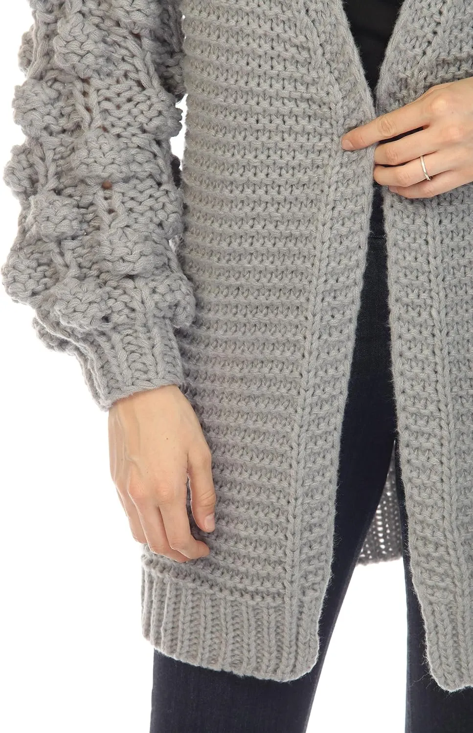 SIMPLY COUTURE Women's Winter Open Front Pom Pom Long Sleeve Knit Cardigan Sweater