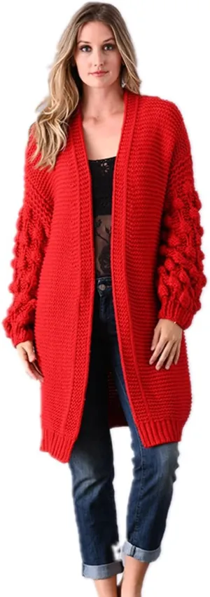 SIMPLY COUTURE Women's Winter Open Front Pom Pom Long Sleeve Knit Cardigan Sweater