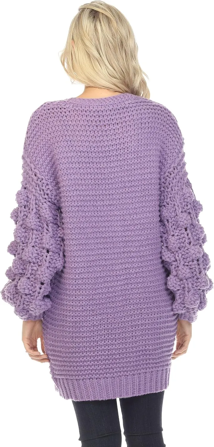 SIMPLY COUTURE Women's Winter Open Front Pom Pom Long Sleeve Knit Cardigan Sweater