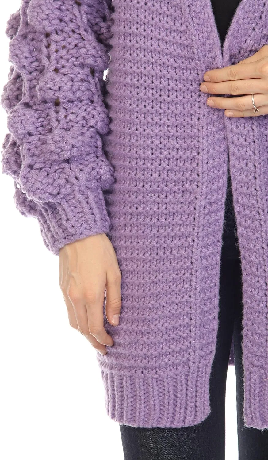 SIMPLY COUTURE Women's Winter Open Front Pom Pom Long Sleeve Knit Cardigan Sweater
