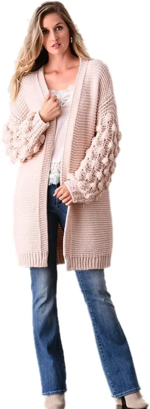SIMPLY COUTURE Women's Winter Open Front Pom Pom Long Sleeve Knit Cardigan Sweater
