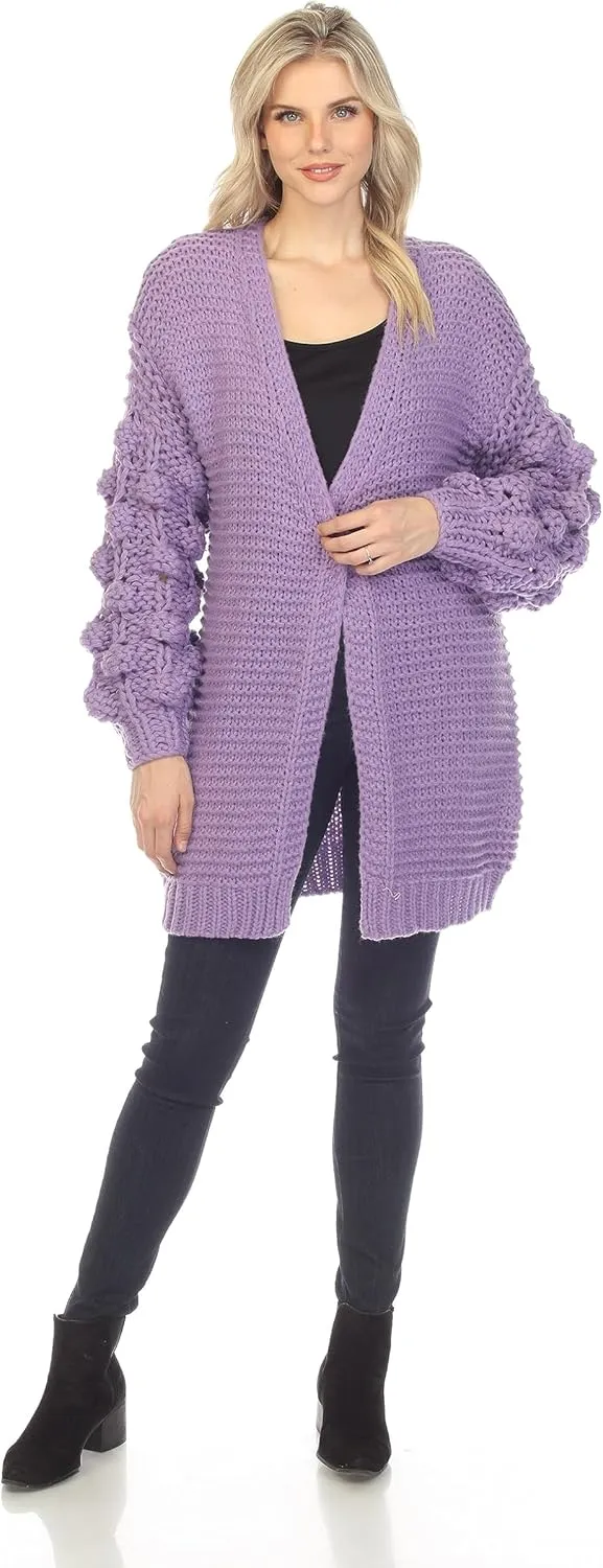 SIMPLY COUTURE Women's Winter Open Front Pom Pom Long Sleeve Knit Cardigan Sweater