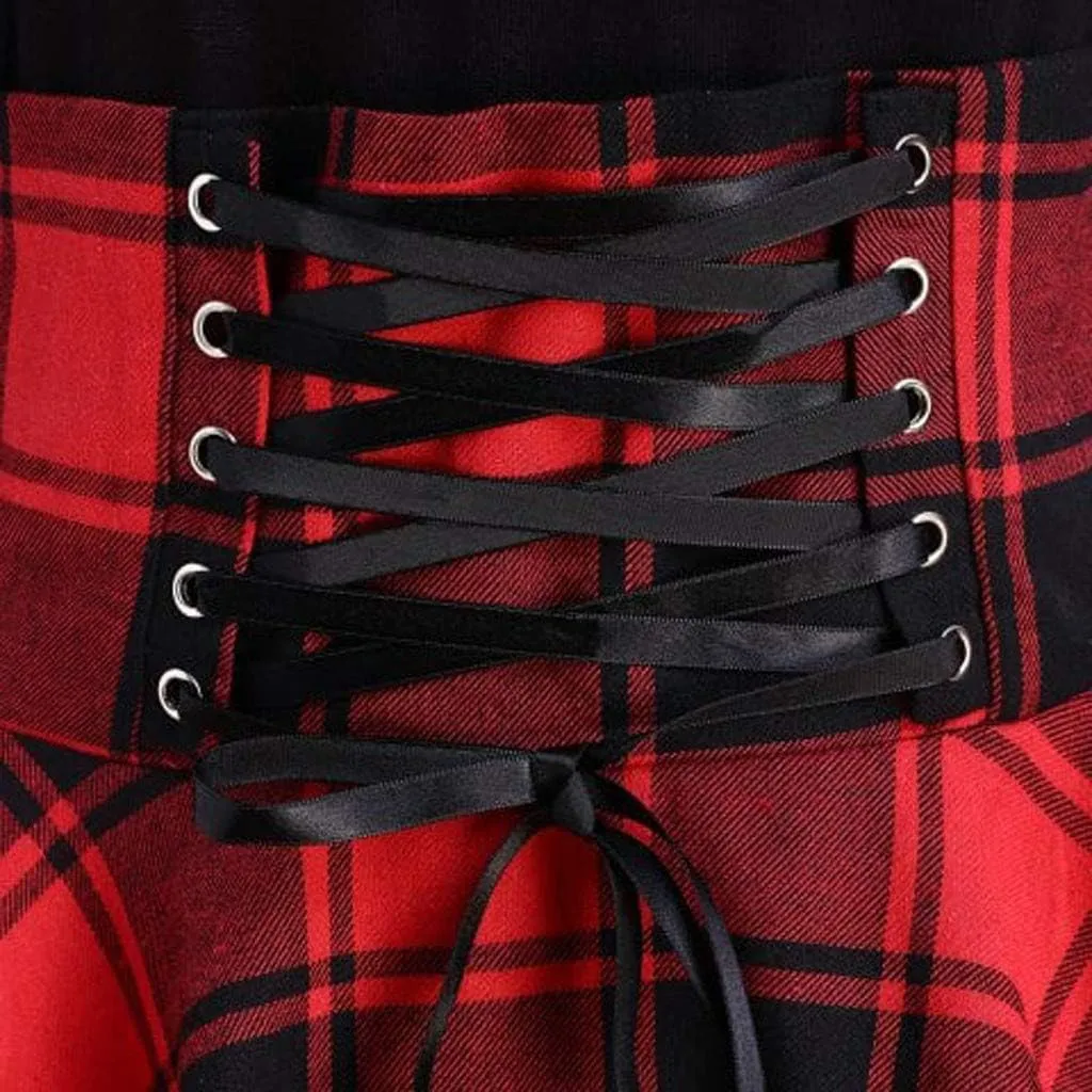 Skater Dresses for Women,Summer Casual Lace-up Gingham Tank Dress High Waist Pleated Dress for School Girl