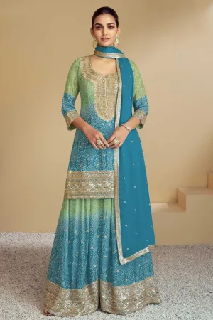 Sky Blue Color Chinon Fabric Bandhani Printed Vintage Palazzo Suit