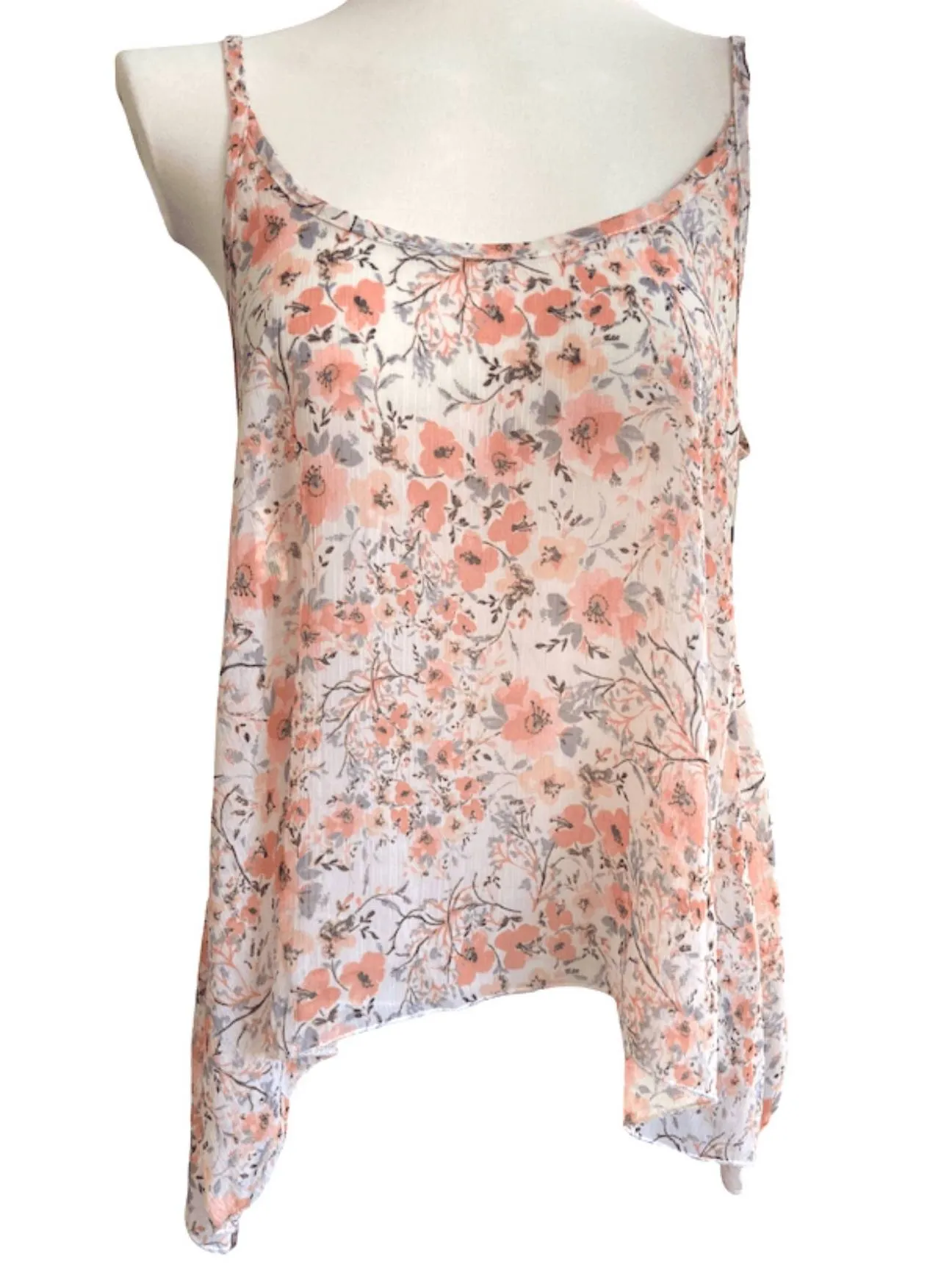 Soft Autumn Floral Print Semi-Sheer Scoop Back Tank