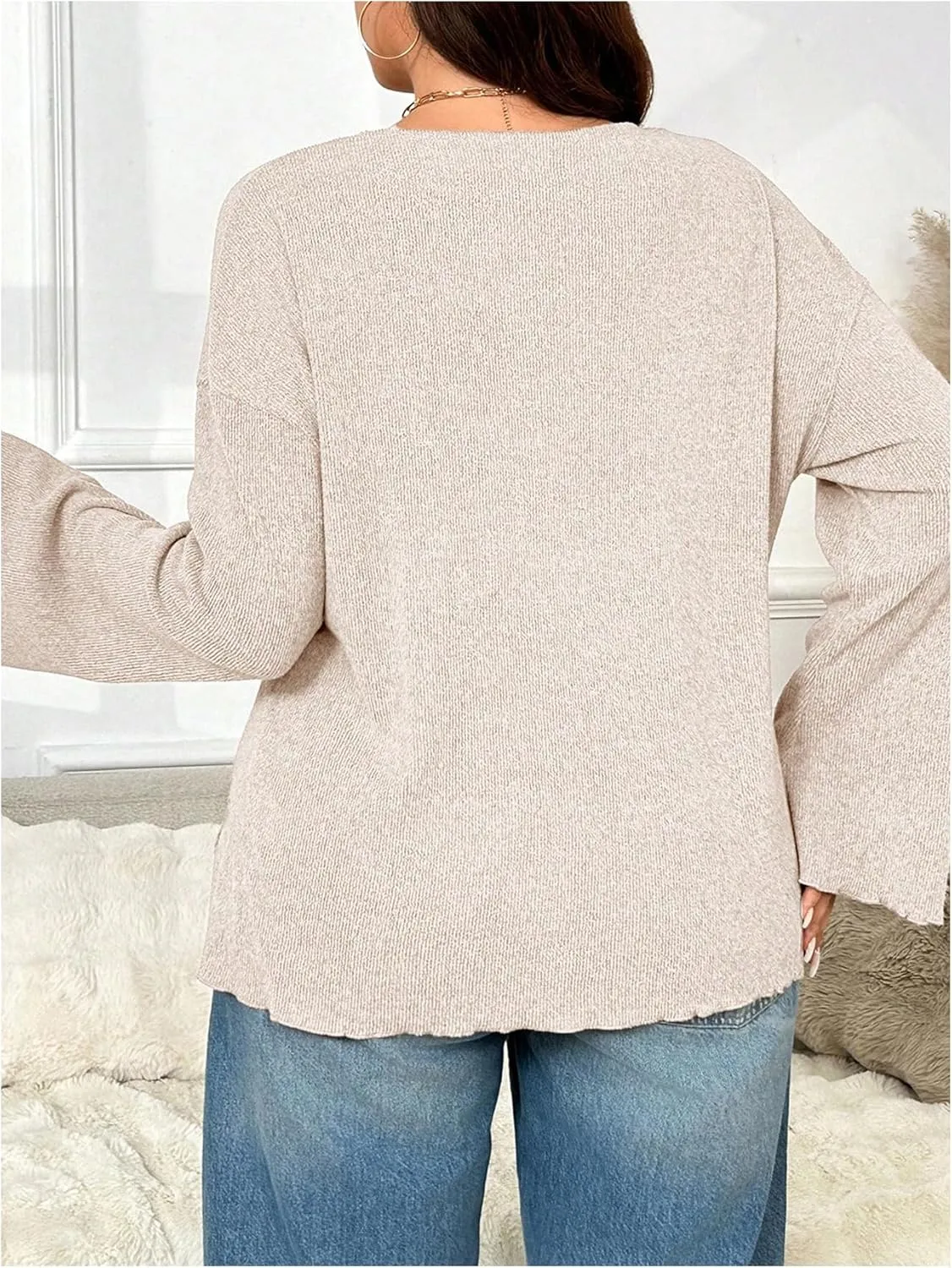 SOLY HUX Women's Button Down Deep V Neck Cardigan Sweater Long Sleeve Shirts Casual Fall Outerwear