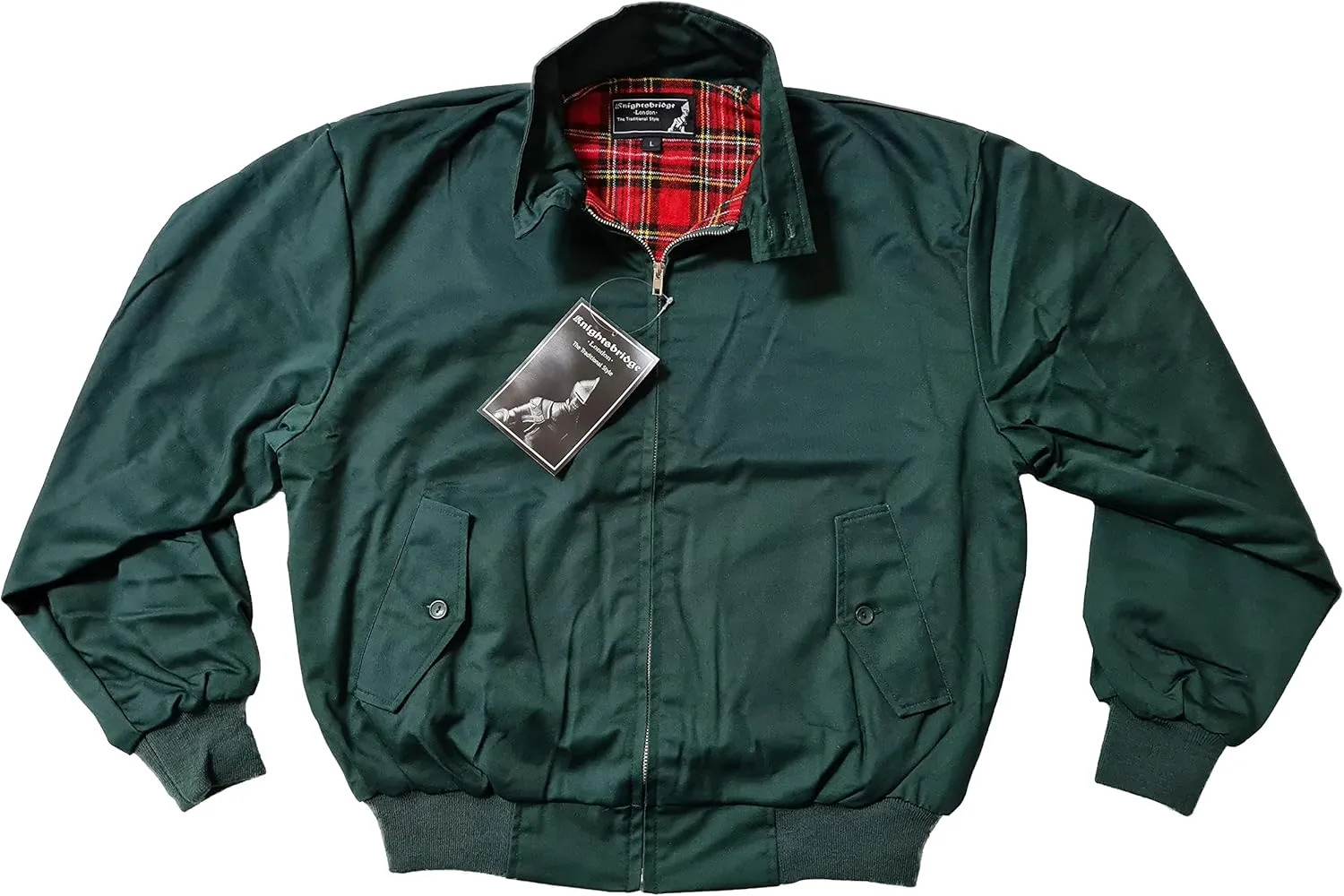 Spirit of England Classic Harrington Style Jacket Knightsbridge Bottle Green Tartan Lined