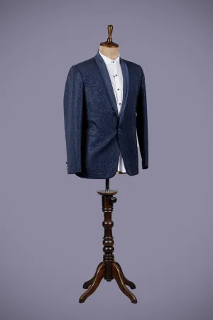 Standout Navy Blue Jacquard Tuxedo Suit