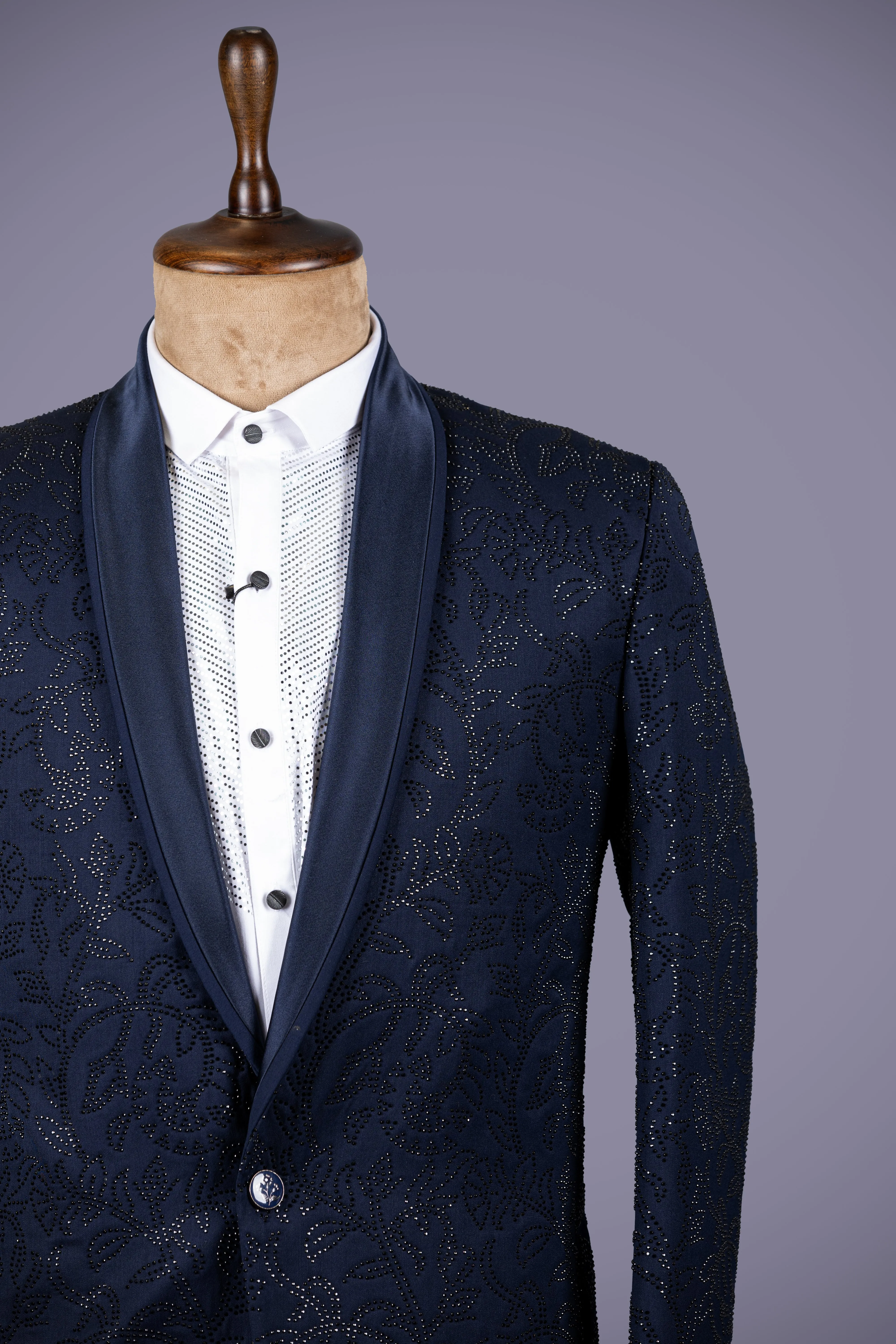 Standout Navy Blue Jacquard Tuxedo Suit