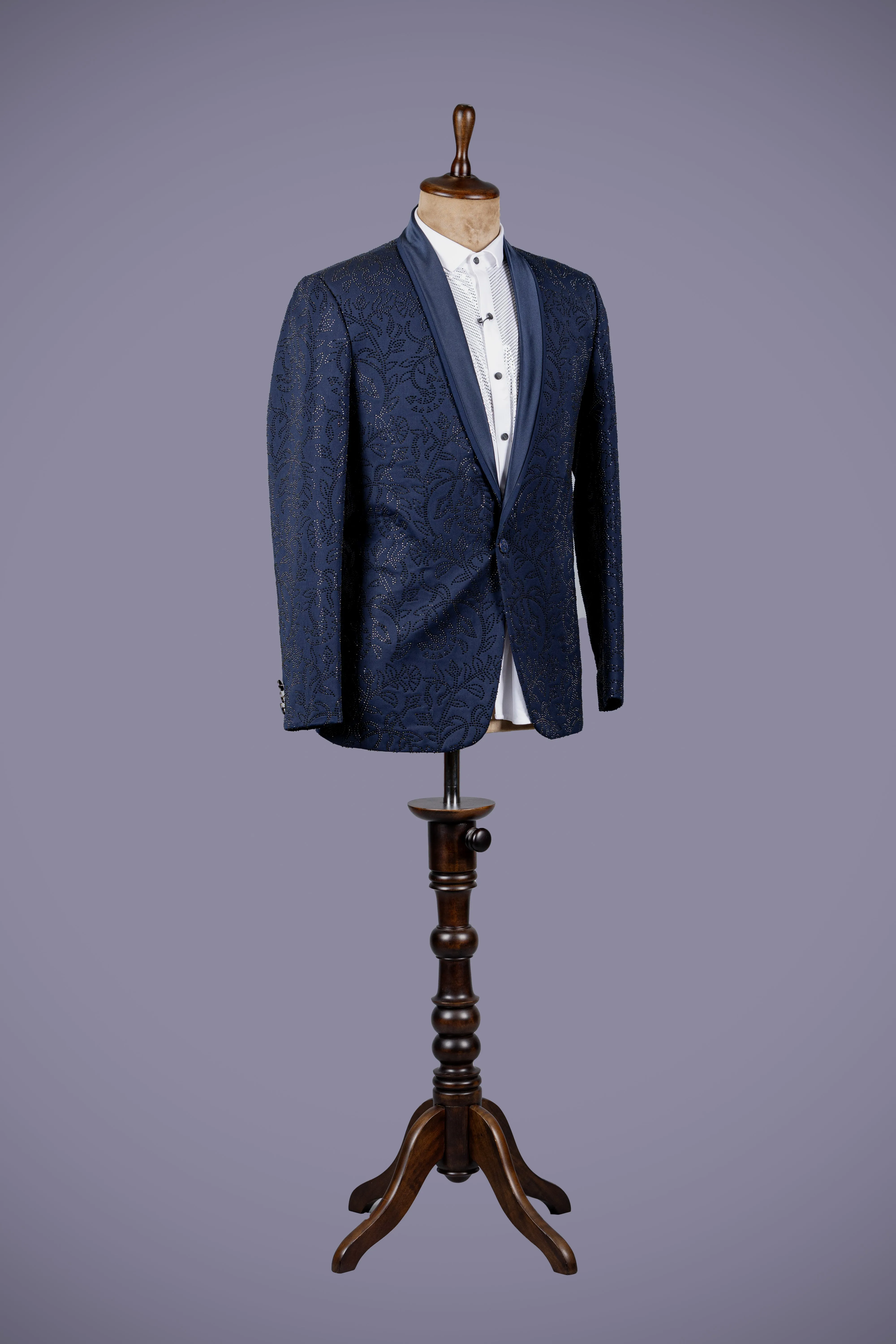 Standout Navy Blue Jacquard Tuxedo Suit