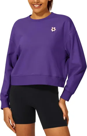 Stelle Cropped Sweatshirt for Women Crewneck Pullover Tops Oversized Long Sleeve Lightweight Casual Cotton Sweat Shirts